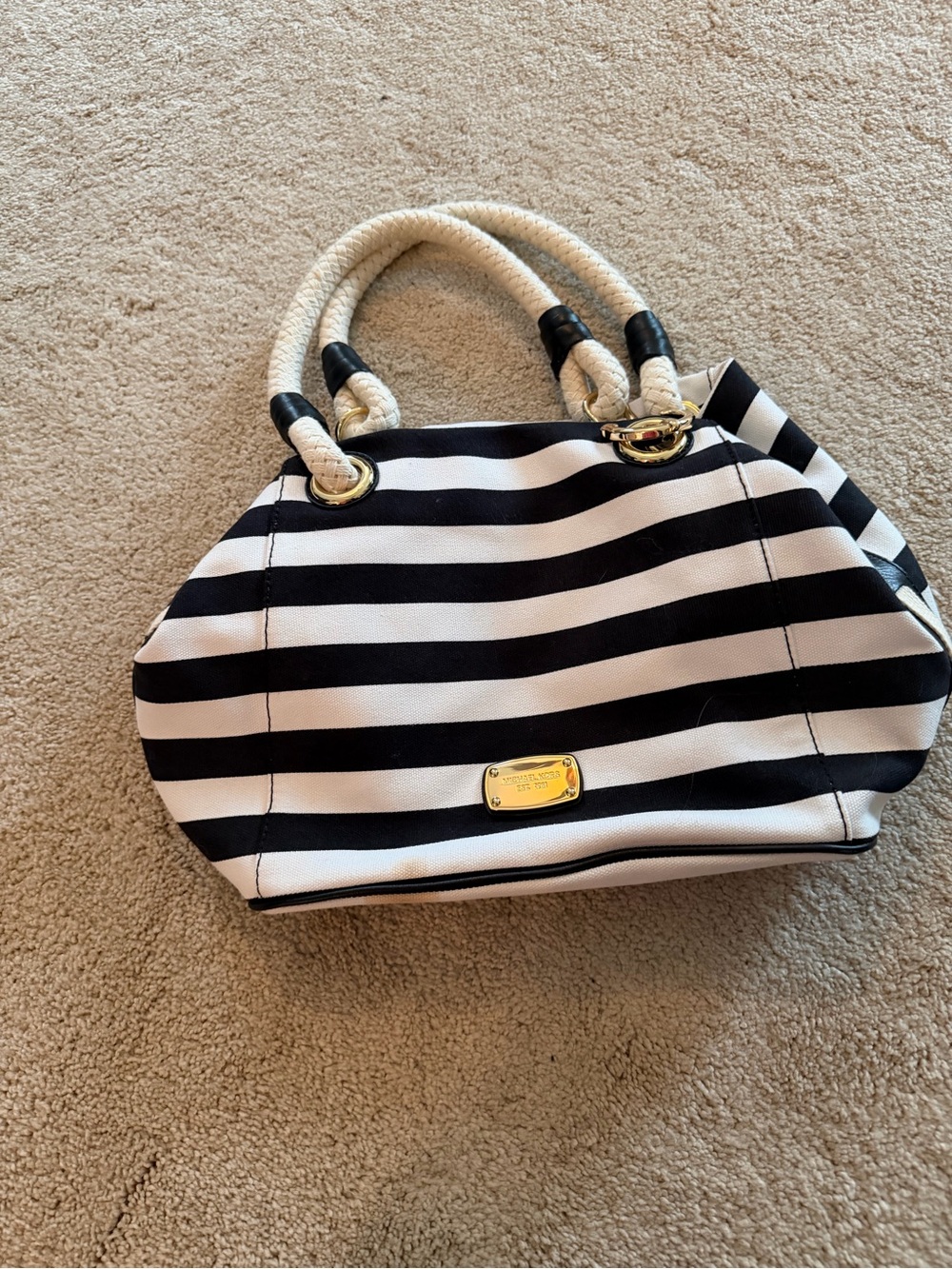 Striped Black and White Tote Bag with Rope Handles